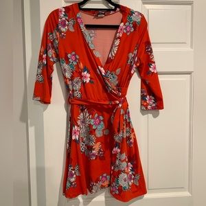 Red Floral Print Wrap Shirt